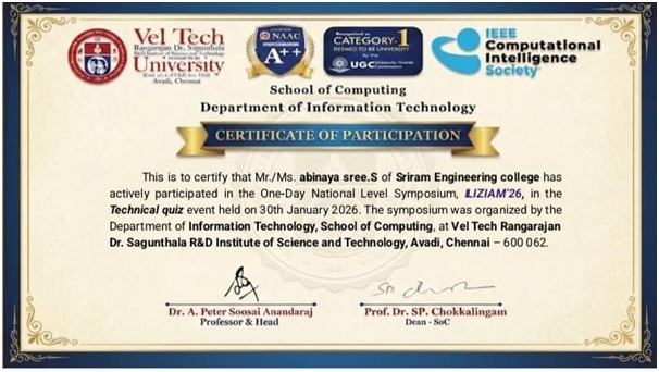 S. Abinaya Sree Vel Tech